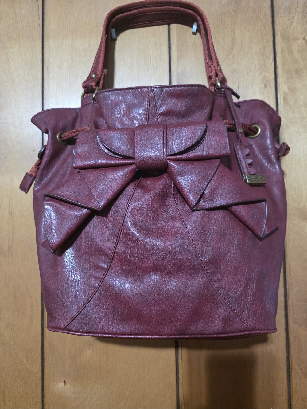 Jessica Simpson Burgundy Bow Front Faux Leather Shoulder Bag Purse